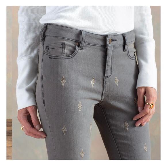 Sundance Primrose Party Gray Charcoal Wash Skinny Jeans Sequins Bling Size 26 - Picture 4 of 7